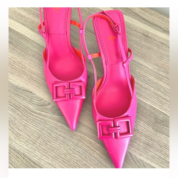 New Zara Fushia pink leather shoes pointed toe - Picture 1 of 8